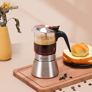 Mongdio摩卡壶双阀 不锈钢家用煮摩卡咖啡壶意式浓缩咖啡机 不锈钢透视双阀160ml