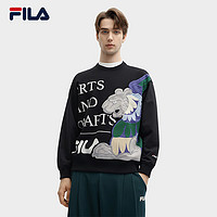 FILA|×V&A联名系列斐乐男子针织圆领上衣2024春时尚休闲卫衣 正黑色-BK 160/84A/XS