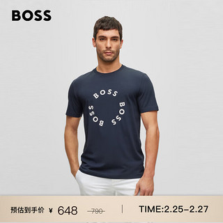 BOSS（服装） BOSS徽标印花弹力棉质短袖T恤男女同款 402-深蓝色 EU:L