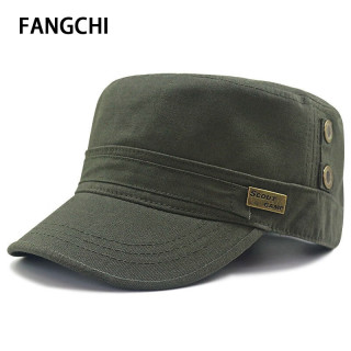 Fangchi 帽子男秋大号平顶帽休闲棉时尚夏天户外棒球帽加大码鸭舌帽棉显脸小 BQM-103军绿色 可调约(58-62cm)