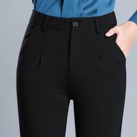 利比吉 职业修身西裤女工装裤宽松直筒黑色西服小脚工作裤子正装长裤 887黑色直筒(弹力(无后袋 M90-100斤