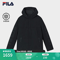 FILA 斐乐 男士棉服2024春基础时尚简约休闲保暖连帽外套 正黑色-BK 170/92A/M