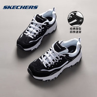 SKECHERS 斯凯奇 女鞋春季厚底增高经典奶茶熊猫鞋休闲运动老爹鞋 黑白 38.5