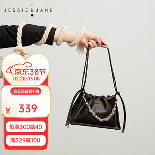 JESSIE&JANE 女士牛皮单肩包 J21F1203435 黑色 中号