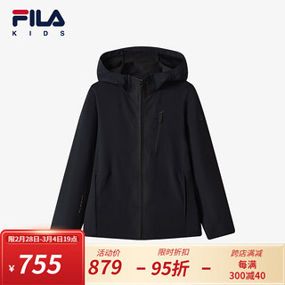 FILA 斐乐 儿童童装2024春季中大童男童休闲运动连帽梭织外套潮 深黑-BK 165