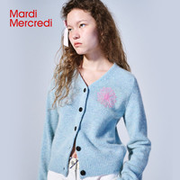 MardiMercredi小雏菊刺绣V领针织开衫绵羊毛混纺上衣女士秋冬