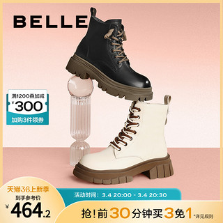 BeLLE 百丽 马丁靴女2022冬季女鞋新款靴子商场英伦风加绒短靴Y8W1DDD2