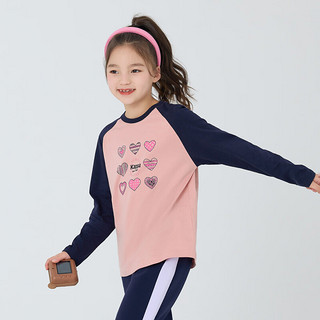 Kappa Kids女童秋冬装长袖T恤儿童韩版女孩爱心上衣纯棉体恤 粉色 130