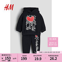 H&M2024春季童装男婴套装2件式印花连帽衫慢跑裤1131215 黑色/Keith Haring 110/56 3-4Y