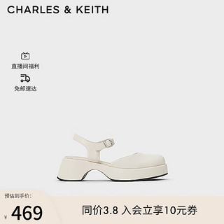 CHARLES&KEITH24春季英伦风一字扣厚底包头凉鞋CK1-70580220 粉白色Chalk 35