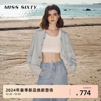 MISS SIXTY2024春季牛仔衬衫女含天丝翻领美式复古长袖单排扣 浅蓝 XS