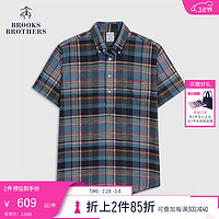 布克兄弟（BrooksBrothers）男士多色条纹经典扣结领短袖休闲衬衫 3002-混色条纹 L