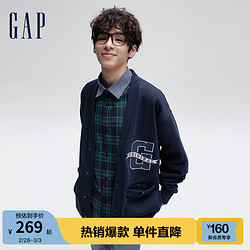 Gap 盖璞 男女装2024春季新款LOGO撞色宽松V领大G开衫外套上衣892189 海军蓝