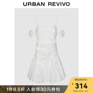 UR2024夏季女小众设计感纯欲风抽褶短款X型连衣裙UWL740021 本白 M