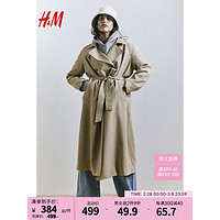 H&M2024春季女装时尚休闲百搭双排扣纯色风衣1202780 深米色 165/96A