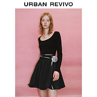 UR2024春季女装简约气质拼接设计修身A型连衣裙UWU740028 黑色 XS