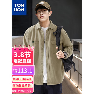 唐狮 TONLION男口袋小标长袖衬衫WP 浅卡其 M