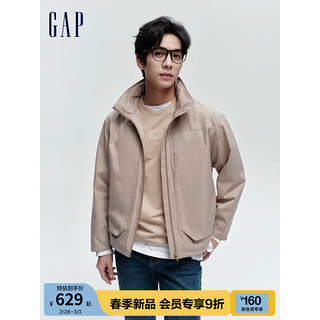 Gap男装春季2024LOGO通勤户外立领夹克428974宽松廓形外套 卡其色 180/100A(XL)