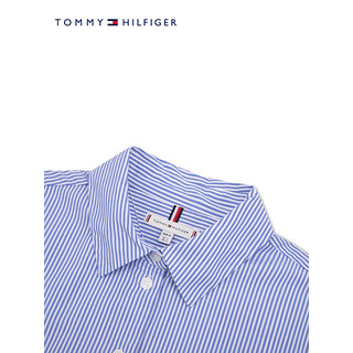 TOMMY HILFIGER24早春女装纯棉府绸条纹系带合身衬衫连衣裙WW0WW41687 蓝白条纹0A5 40