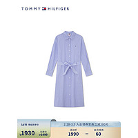 TOMMY HILFIGER24早春女装纯棉府绸条纹系带合身衬衫连衣裙WW0WW41687 蓝白条纹0A5 36