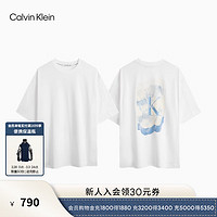 Calvin Klein Jeans24春夏男士休闲通勤印花舒适平纹宽松短袖T恤J325511 YAF-月光白 S