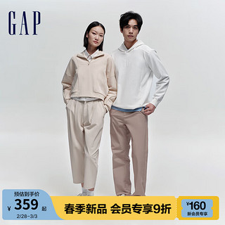 Gap男女装春季2024LOGO纯色基础款华夫格连帽衫889273卫衣 白色 180/100A(XL)亚洲尺码