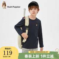 暇步士(Hush Puppies)童装儿童2024春季经典系列长袖圆领衫简约舒适休闲百搭 藏蓝 120cm