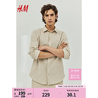 H&M2024春季男装CleanFit长袖翻领简约亚麻混纺衬衫1213473 米色 175/100A M