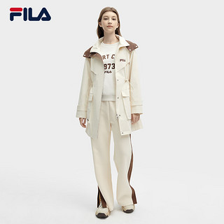 FILA 斐乐女士梭织外套2024春季时尚宽松中长款连帽风衣 东方白-WT 165/84A/M