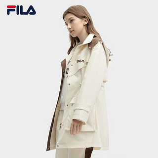 FILA 斐乐女士梭织外套2024春季时尚宽松中长款连帽风衣 东方白-WT 160/80A/S