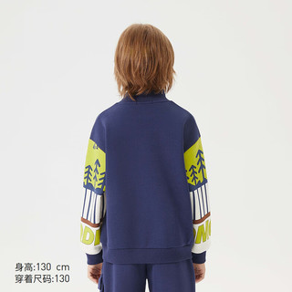 马骑顿 MQD童装男大童23冬新款学院风撞色卡通加绒卫衣 藏青 120cm