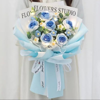 圣哲园 创意生日礼物编织毛线玫瑰花束永生花成品情人节送妈妈女朋友闺蜜 蓝色渐变编织大花束