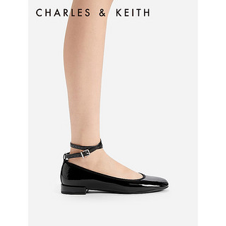 CHARLES&KEITH24春季纯色平底腕带芭蕾舞鞋单鞋子女鞋女士CK1-70381032 Black Patent黑色 36