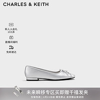 CHARLES&KEITH24春季CK1-70900507复古蝴蝶结芭蕾舞平底单鞋 Silver银色 38