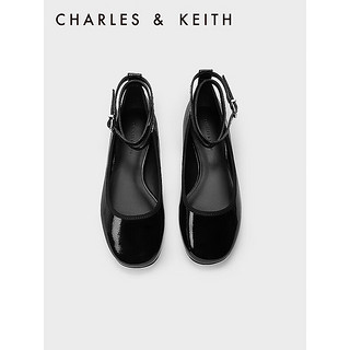 CHARLES&KEITH24春季纯色平底腕带芭蕾舞鞋单鞋子女鞋女士CK1-70381032 Black Patent黑色 42