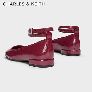 CHARLES&KEITH24春季纯色平底腕带芭蕾舞鞋单鞋子女鞋女士CK1-70381032 Burgundy葡萄酒红色 36