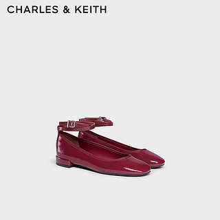 CHARLES&KEITH24春季纯色平底腕带芭蕾舞鞋单鞋子女鞋女士CK1-70381032 Burgundy葡萄酒红色 41