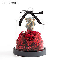 SEEROSE 西罗斯 永生花丘比特保鲜玫瑰花熊摆件