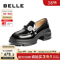 BeLLE 百丽 乐福鞋女2024春季厚底增高百搭通勤小皮鞋B1814AA4 黑色 37