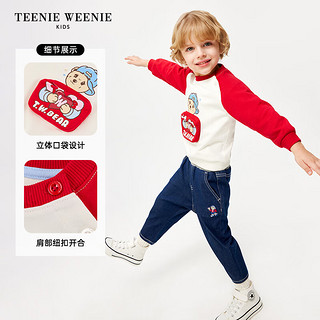 Teenie Weenie Kids小熊童装24春季新款男宝宝圆领长袖插肩卫衣 红色