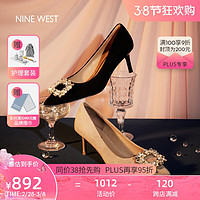 NINE WEST/玖熙羊反绒女单鞋闪钻方扣优雅高跟鞋NH207009SK 黑色 36