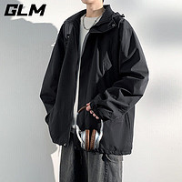 GLM 冲锋衣夹克外套男士秋冬季新款潮流户外情侣款拼色可脱卸帽 黑色 2XL