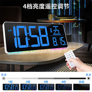 汉时（Hense）智能电子钟LED显示高清大屏挂墙时钟桌面闹钟家用客厅挂钟HW108 白色蓝灯（底灯版）