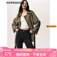 红袖翻领长风衣秋季2023女装 插肩袖双排扣一手上衣 橄榄绿380 M