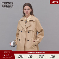 Teenie Weenie小熊春装季英伦风女士风衣外套双排扣小个子时尚韩系 卡其色 1
