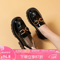 回力(Warrior)单鞋女通勤乐福鞋粗跟平底鞋百搭小皮鞋 WXP(WZ)-150101 黑色