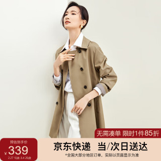 尚都比拉秋季复古双排扣中长款风衣女休闲外套 卡其色 XL 