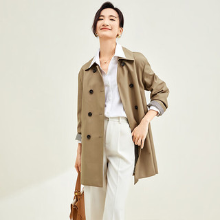 尚都比拉秋季复古双排扣中长款风衣女休闲外套 卡其色 XL 