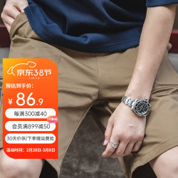 马登 工装 复古纯棉直筒大口袋五分裤夏季休闲抽绳松紧腰短裤男潮 卡其色（版型宽松）