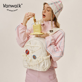 VANWALK 小熊汉堡 可爱少女纯色复古书包休闲学生设计感绑带双肩包